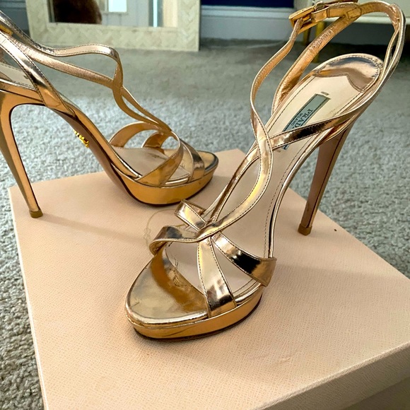 Authentic PRADA Metallic Bronze Sandals size 38.5, they run small! - Picture 3 of 8